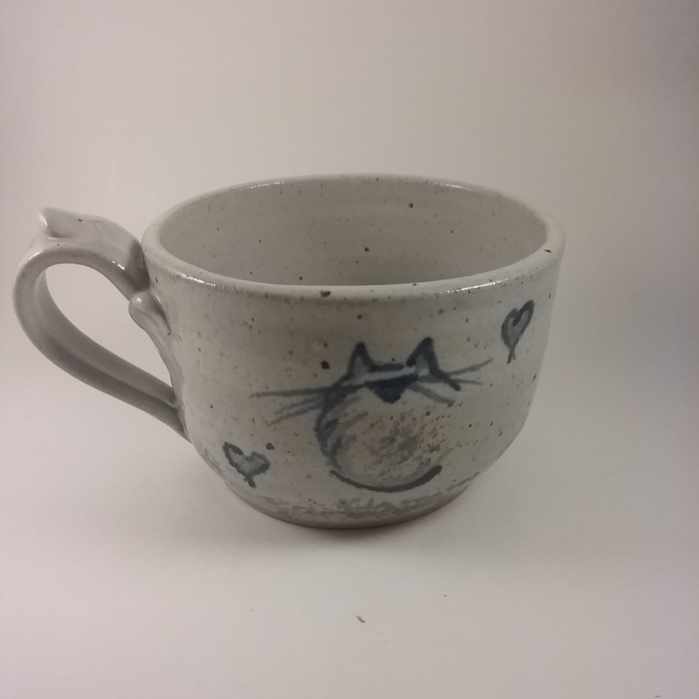 Pottery Cat Soup Mug Bowl Handled